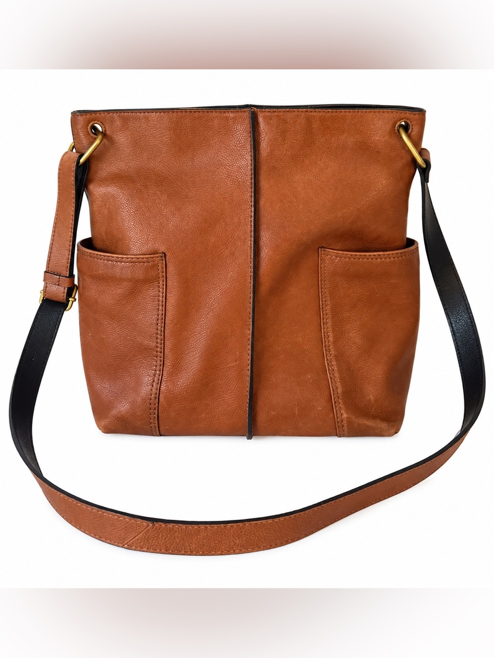 Fossil Lane NS Leather Bucket Crossbody Bag – Cognac Patina